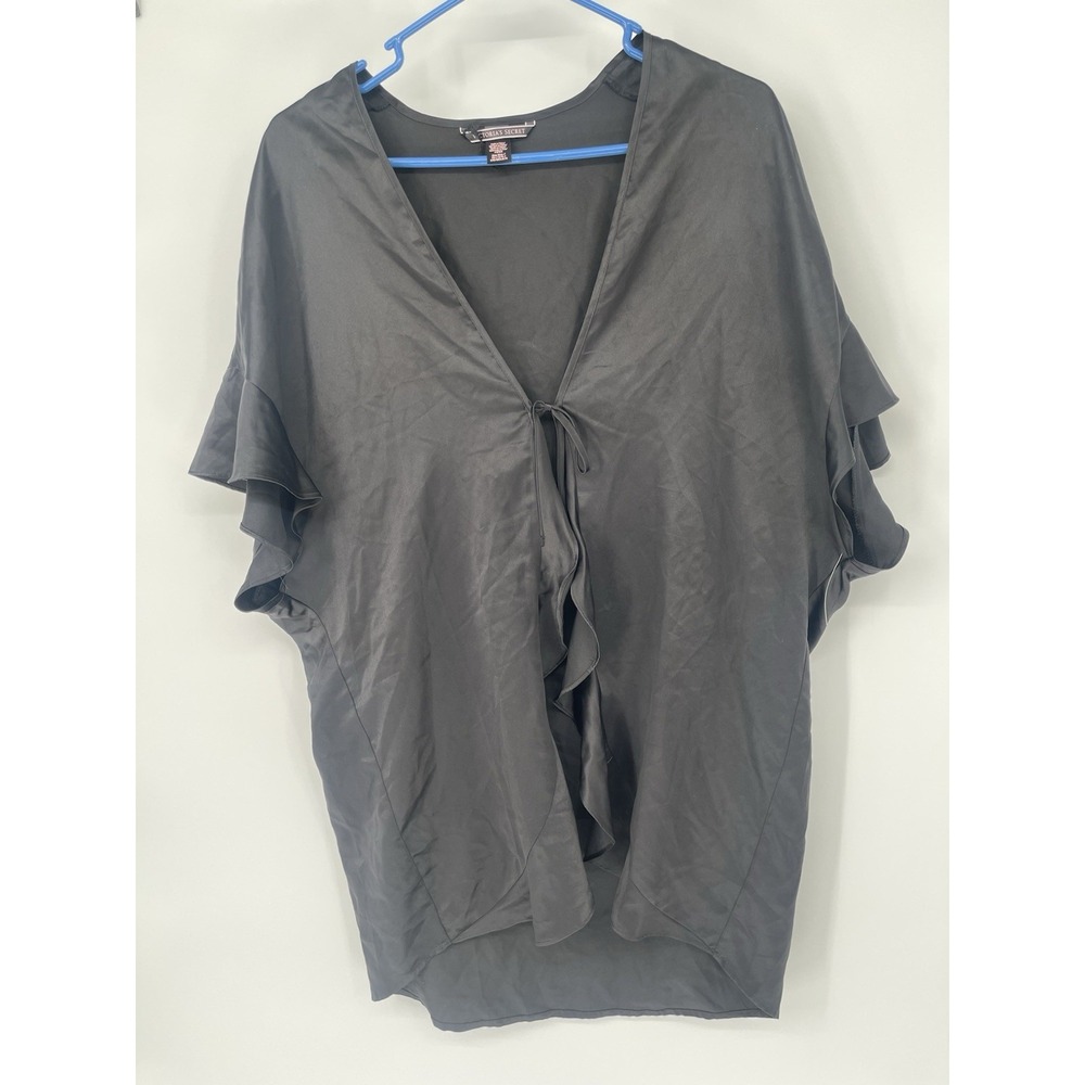 Victoria's Secret Black Satin Tie Front Kimono Robe - One Size